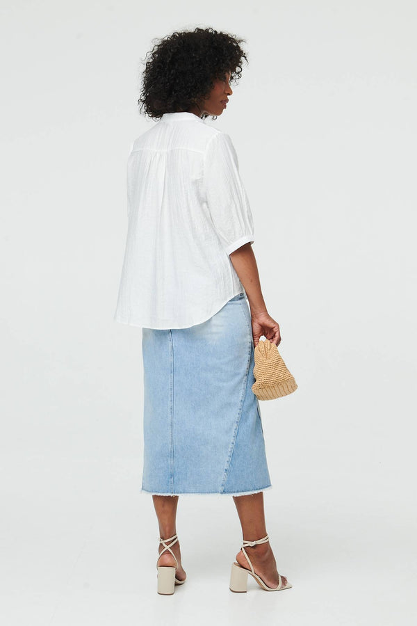White | Embellished Floral 3/4 Sleeve Blouse
