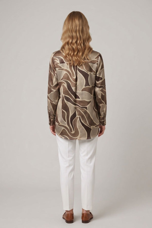 Beige | Abstract Print Long Sleeve Relaxed Shirt