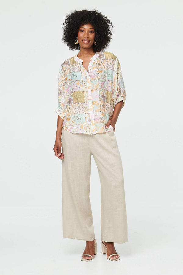 White | Printed 3/4 Sleeve V-Neck Blouse
