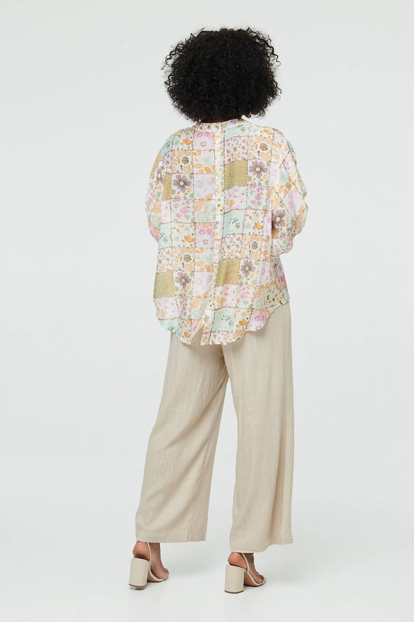 White | Printed 3/4 Sleeve V-Neck Blouse