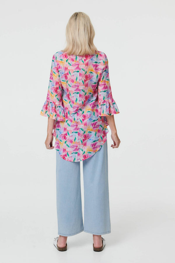 Pink | Floral Relaxed 3/4 Flare Sleeve Blouse