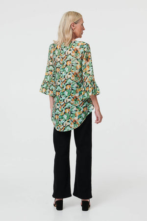 Green | Floral Relaxed 3/4 Flared Sleeve Blouse