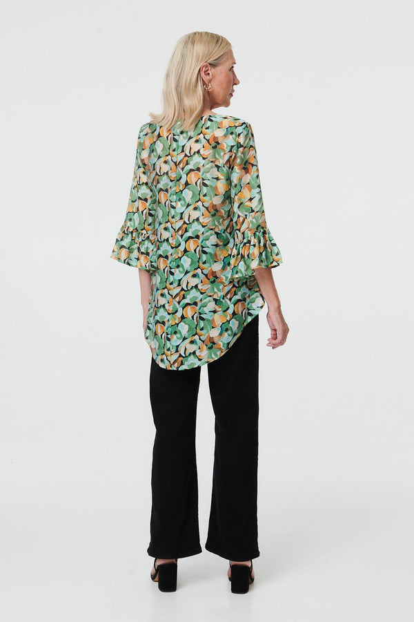 Green | Floral Relaxed 3/4 Flared Sleeve Blouse