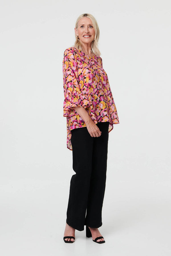 Pink | Floral Relaxed 3/4 Flared Sleeve Blouse