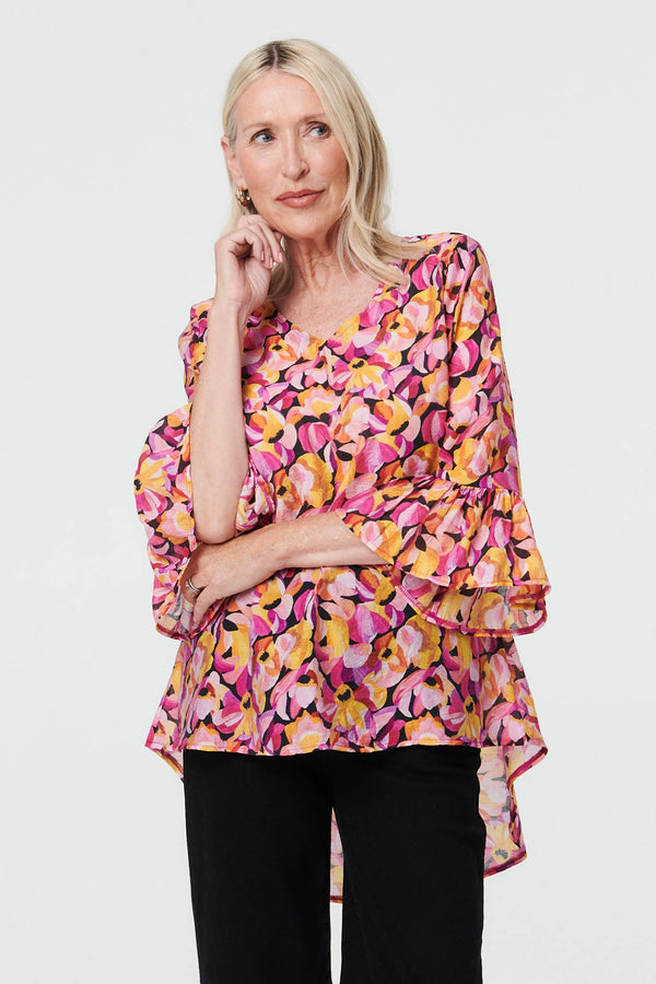 Pink | Floral Relaxed 3/4 Flared Sleeve Blouse