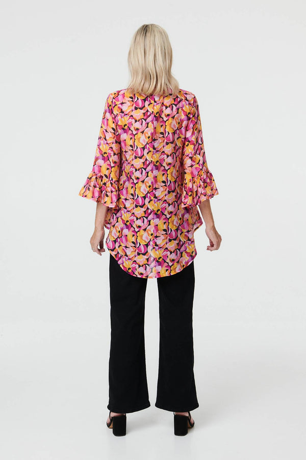 Pink | Floral Relaxed 3/4 Flared Sleeve Blouse
