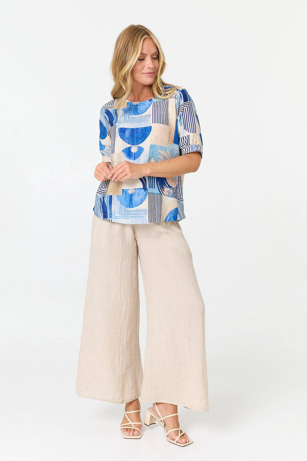Navy | Abstract 1/2 Sleeve Relaxed Blouse