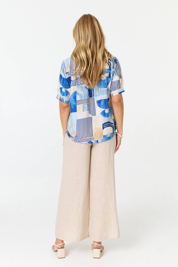 Navy | Abstract 1/2 Sleeve Relaxed Blouse