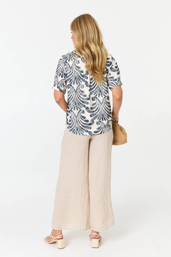 Navy | Printed 1/2 Sleeve Relaxed Blouse Top