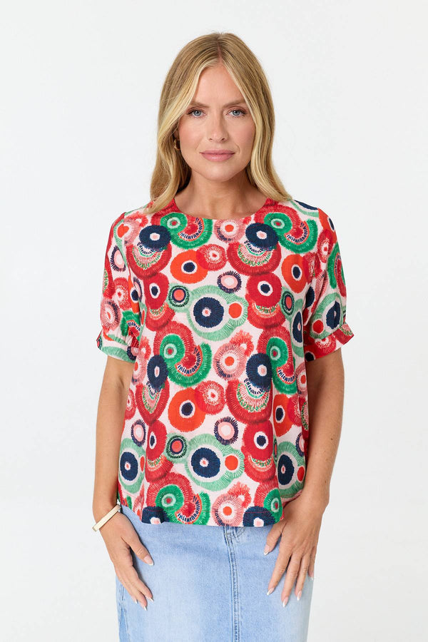 Abstract Short Sleeve Relaxed Blouse Top