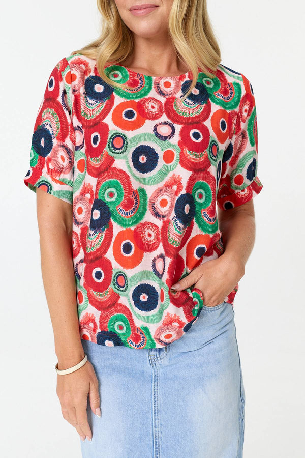 White | Abstract Short Sleeve Relaxed Blouse Top