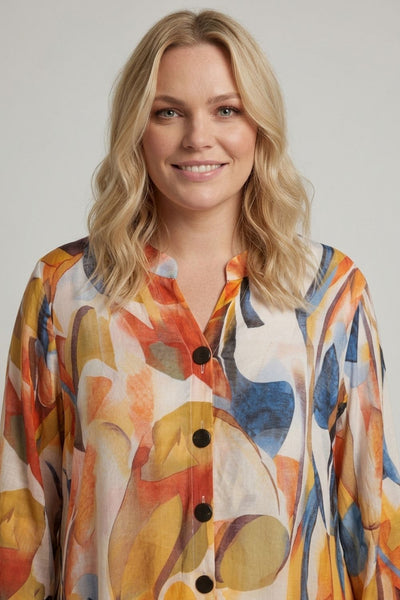 Yellow | Curve Abstract Long Sleeve Tunic Shirt
