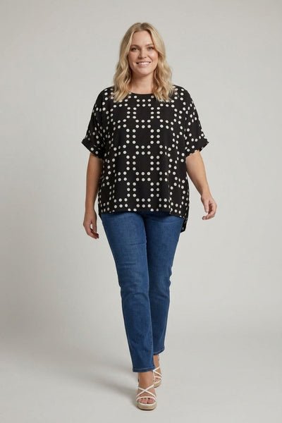 Black | Curve Polka Dot Short Sleeve Blouse
