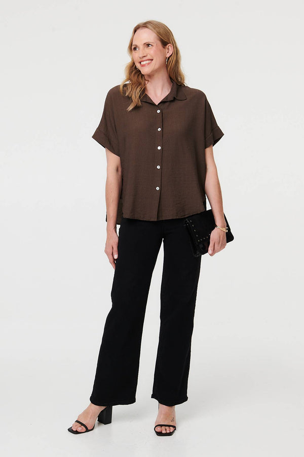 Brown | Short Sleeve Boxy Collared Shirt