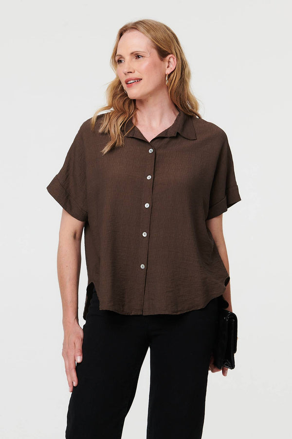 Brown | Short Sleeve Boxy Collared Shirt