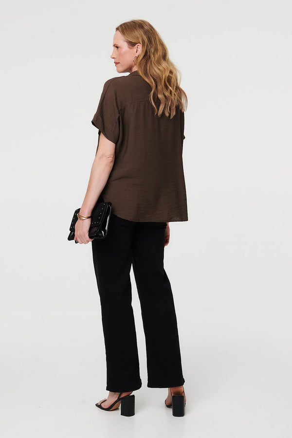 Brown | Short Sleeve Boxy Collared Shirt