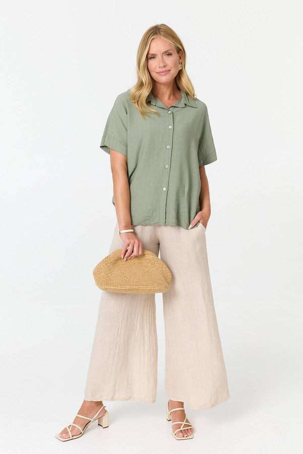 Khaki | Short Sleeve Boxy Collared Shirt