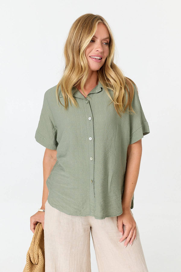 Khaki | Short Sleeve Boxy Collared Shirt