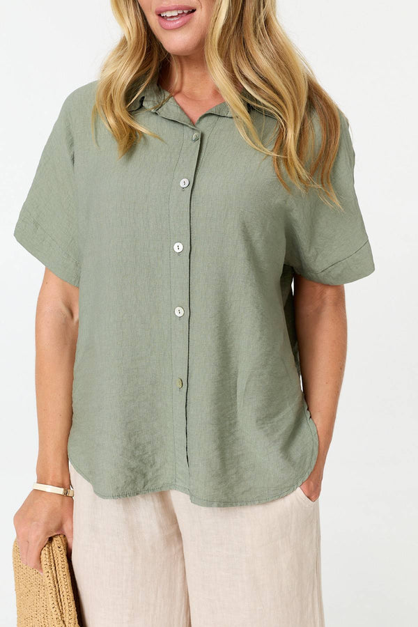 Khaki | Short Sleeve Boxy Collared Shirt