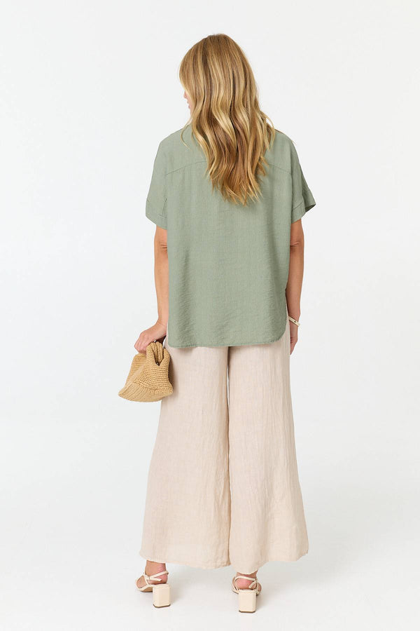 Khaki | Short Sleeve Boxy Collared Shirt