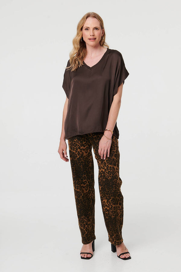 Brown | Relaxed Batwing Short Sleeve Relaxed Top