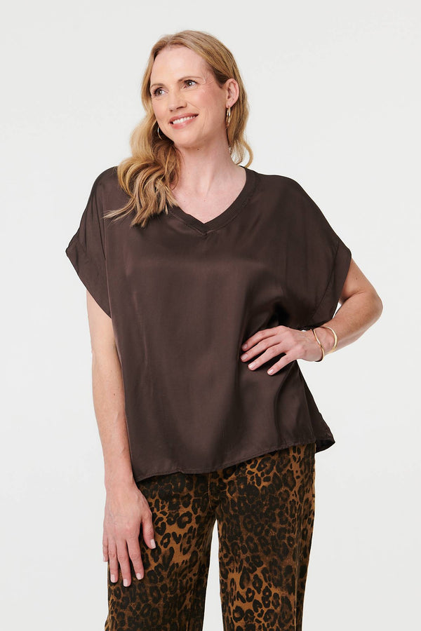 Brown | Relaxed Batwing Short Sleeve Relaxed Top