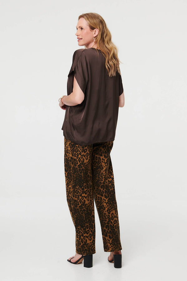 Brown | Relaxed Batwing Short Sleeve Relaxed Top