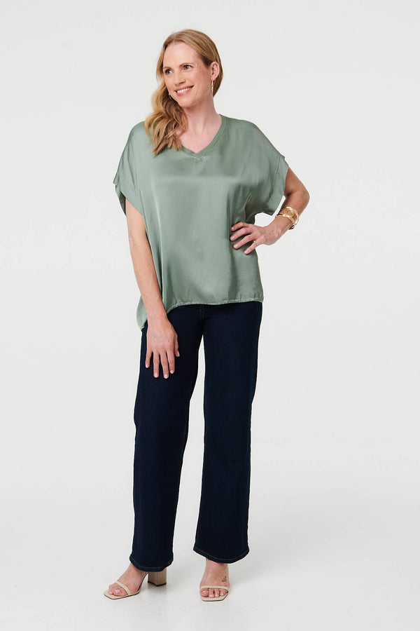 Khaki | Relaxed Batwing Short Sleeve Relaxed Top