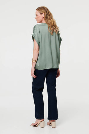 Khaki | Relaxed Batwing Short Sleeve Relaxed Top