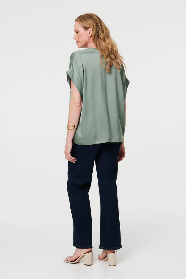 Khaki | Relaxed Batwing Short Sleeve Relaxed Top