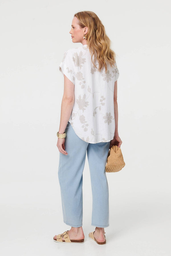 White | Floral Embroidered V-Neck Relaxed Blouse