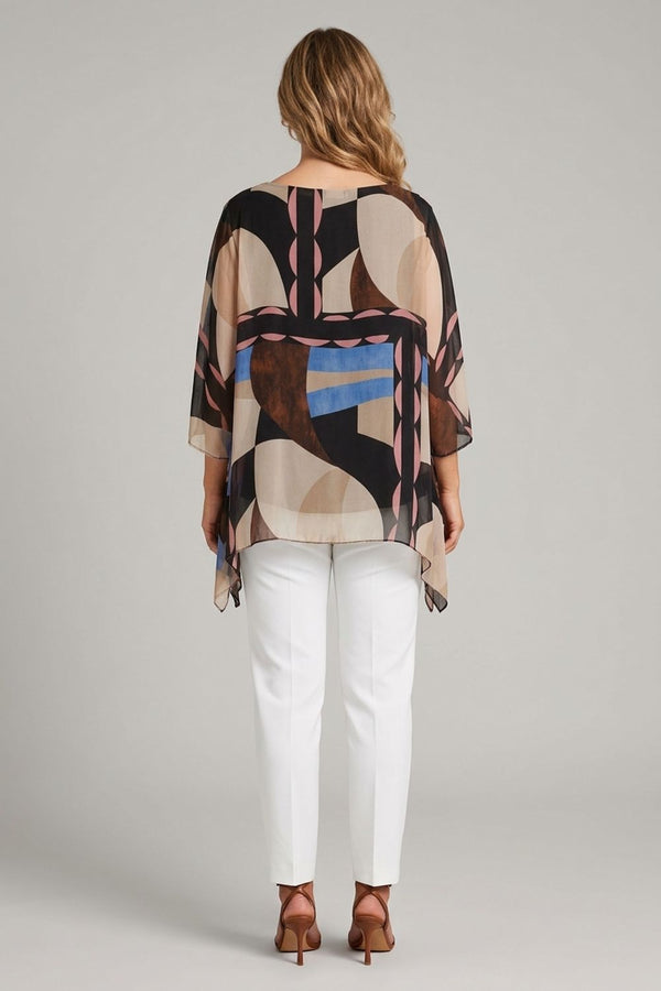 Black | Abstract 3/4 Sleeve Layered Tunic Blouse
