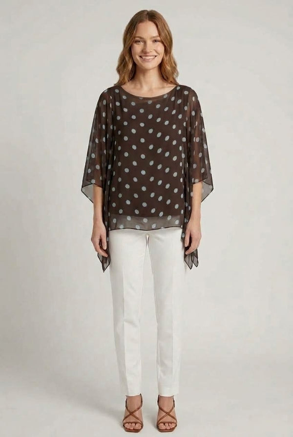 Brown | Polka Dot Print 3/4 Sleeve Tunic Blouse