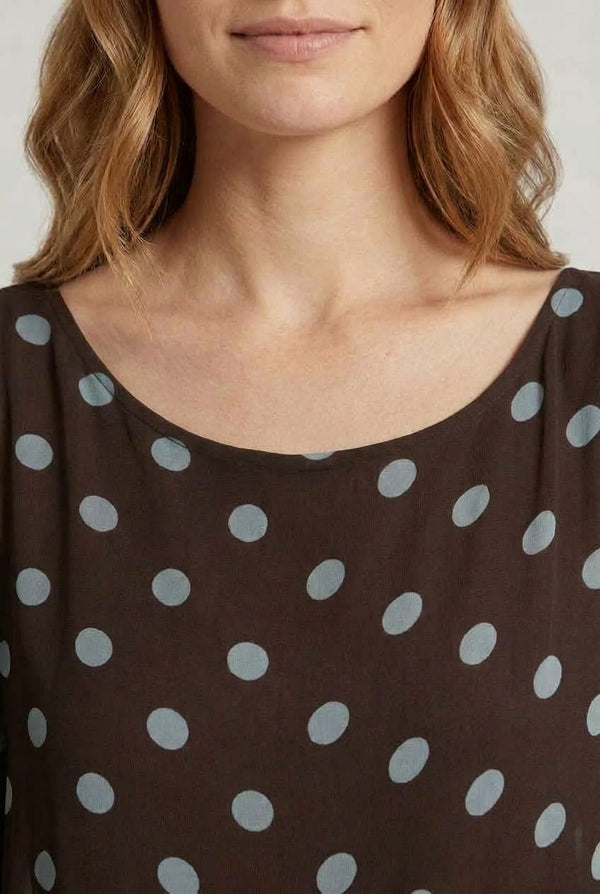 Brown | Polka Dot Print 3/4 Sleeve Tunic Blouse