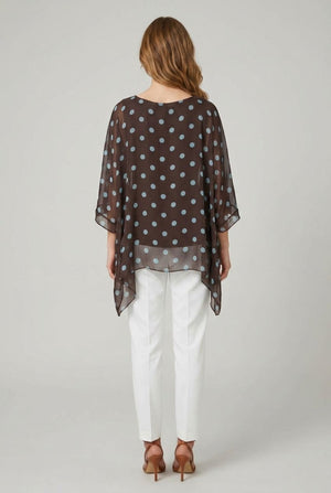 Brown | Polka Dot Print 3/4 Sleeve Tunic Blouse