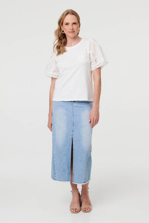White | Lace Texture Short Sleeve T-Shirt