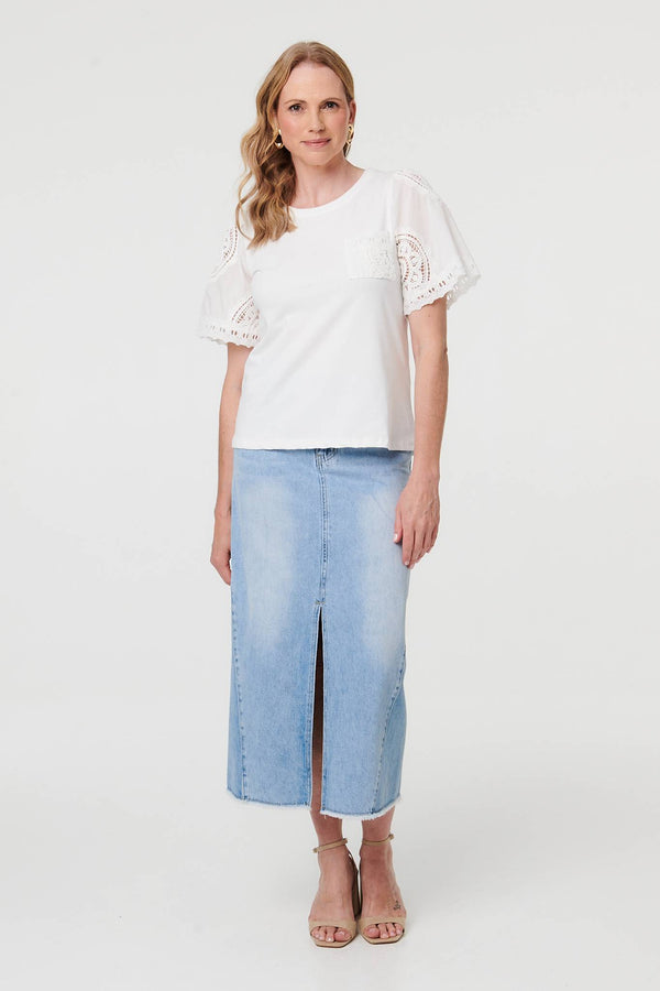 White | Lace Texture Short Sleeve T-Shirt