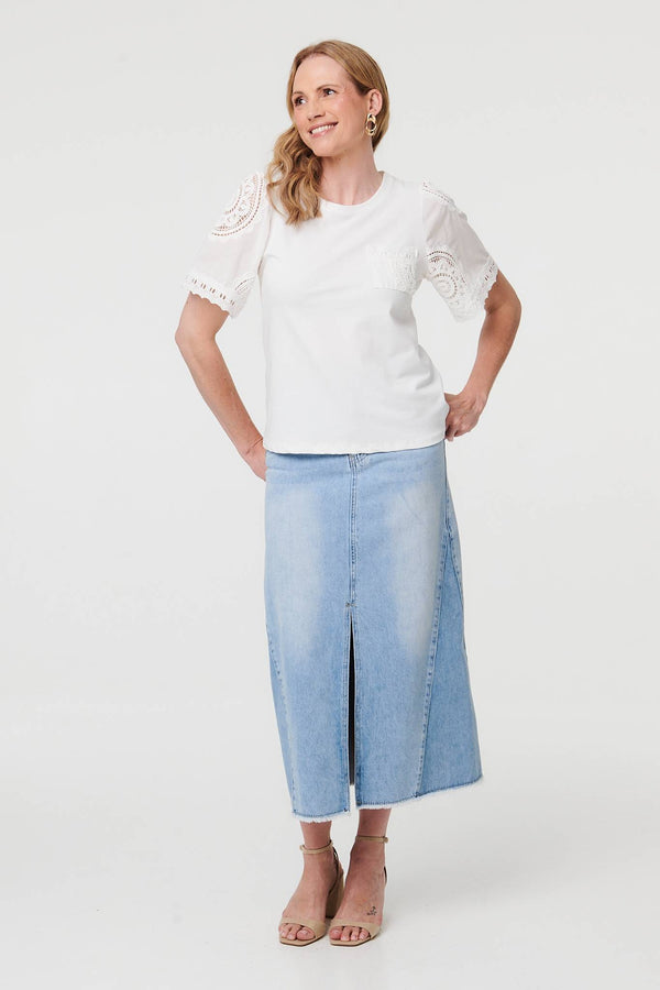 White | Lace Texture Short Sleeve T-Shirt