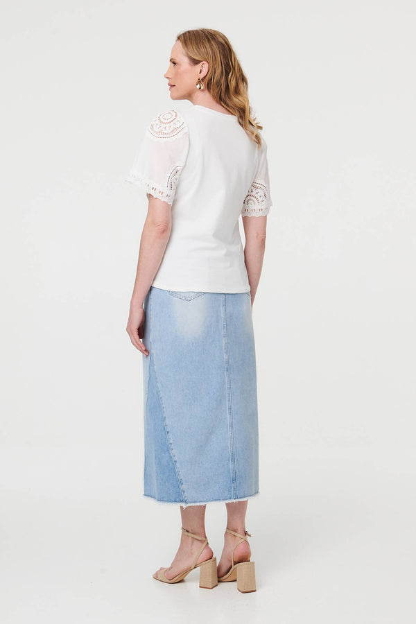 White | Lace Texture Short Sleeve T-Shirt
