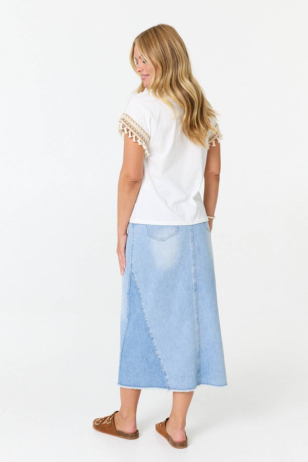 White | Crochet Embellished Short Sleeve T-Shirt