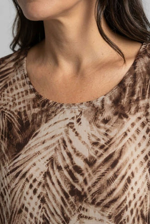Brown | Printed Long Sleeve Hanky Hem Tunic Top
