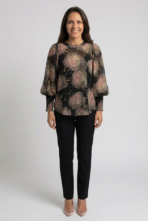 Black | Printed Long Sleeve Layered Blouse