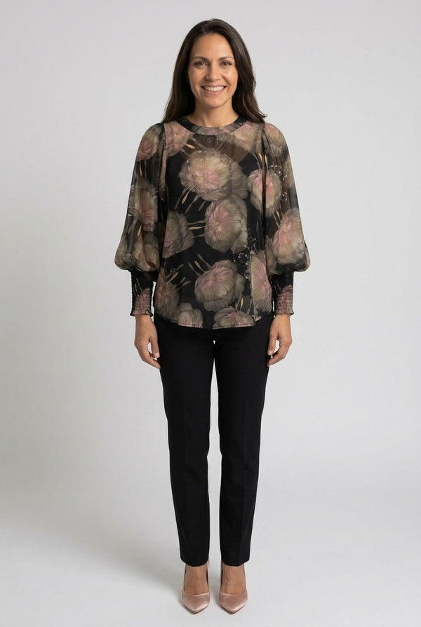 Black | Printed Long Sleeve Layered Blouse