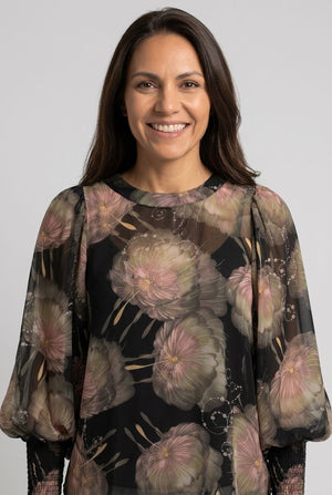 Black | Printed Long Sleeve Layered Blouse