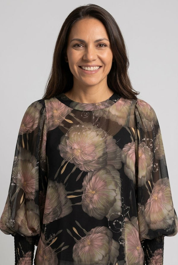 Black | Printed Long Sleeve Layered Blouse