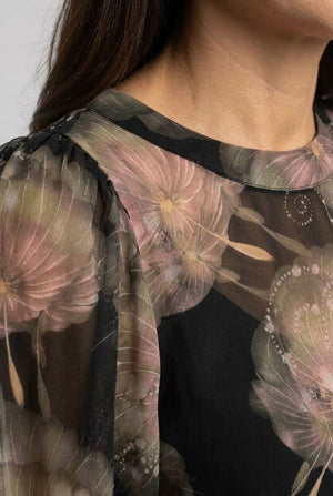 Black | Printed Long Sleeve Layered Blouse