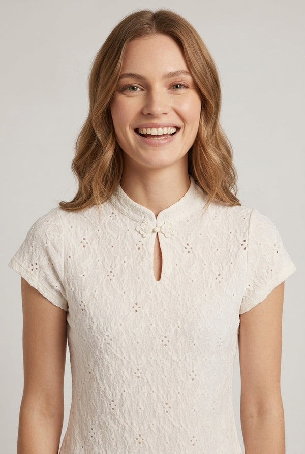 White | Broderie Anglaise Short Sleeve Top