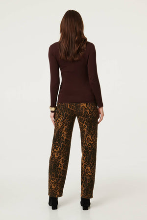 Brown | Long Sleeve Slim Scoop Neck Top