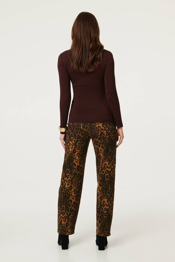 Brown | Long Sleeve Slim Scoop Neck Top