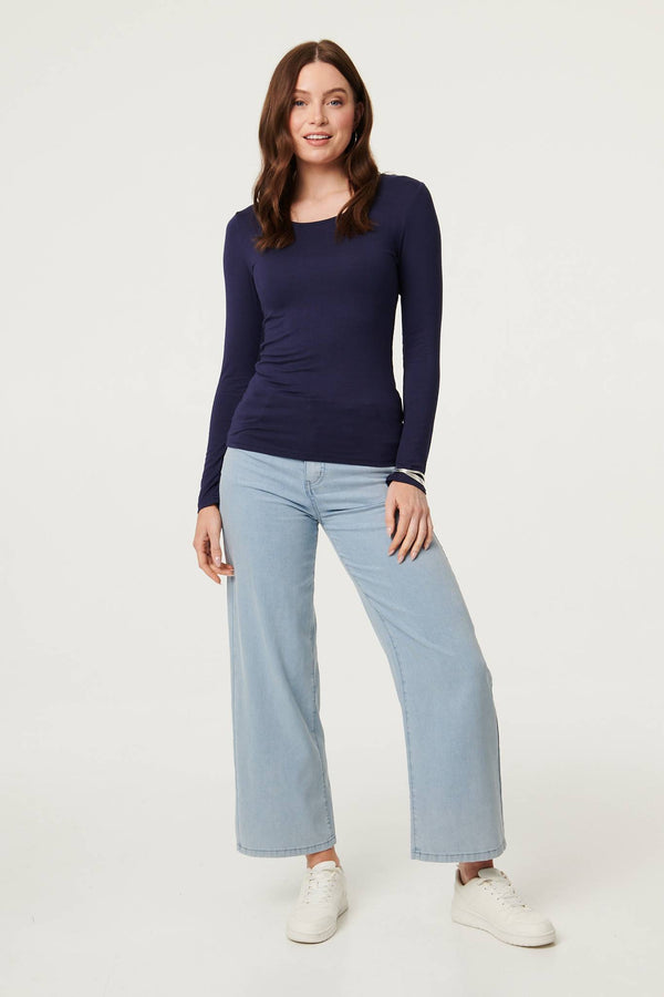Navy | Long Sleeve Slim Scoop Neck Top